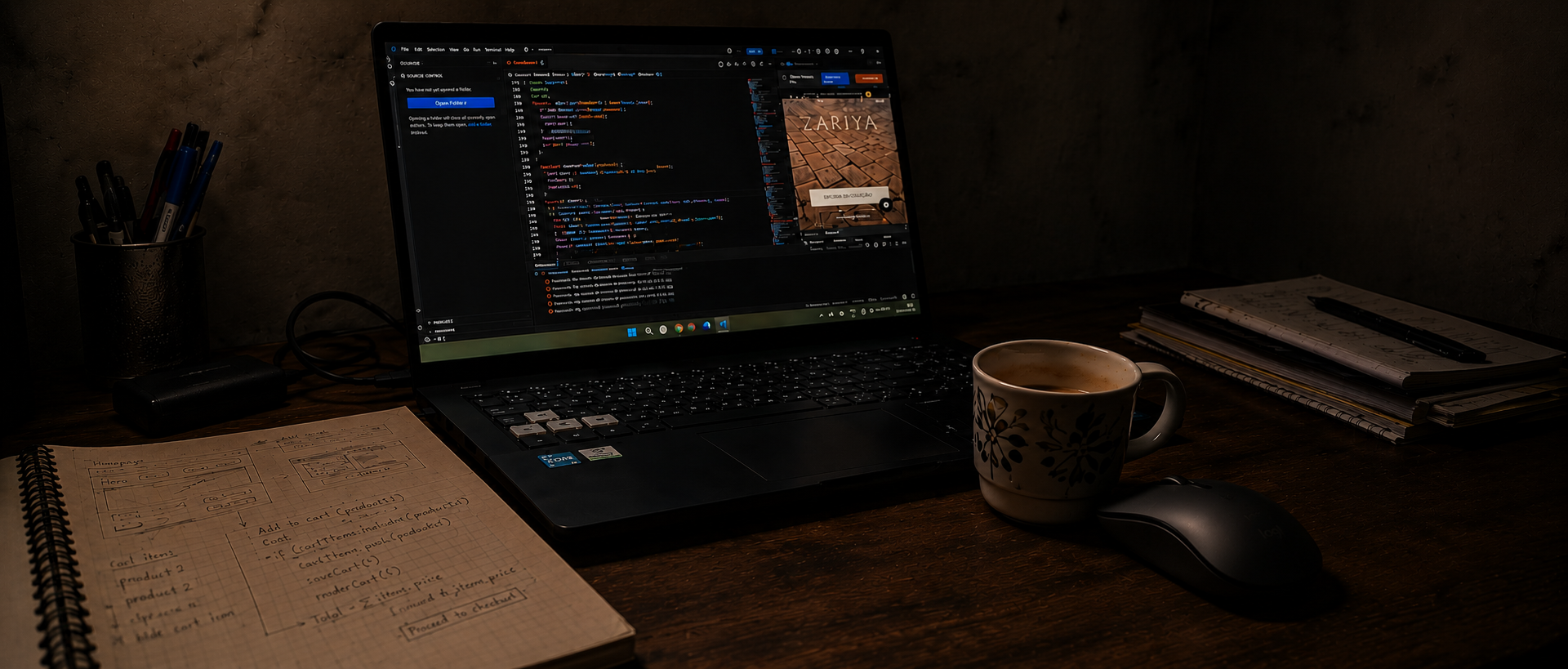 Studio workspace with founder at desk